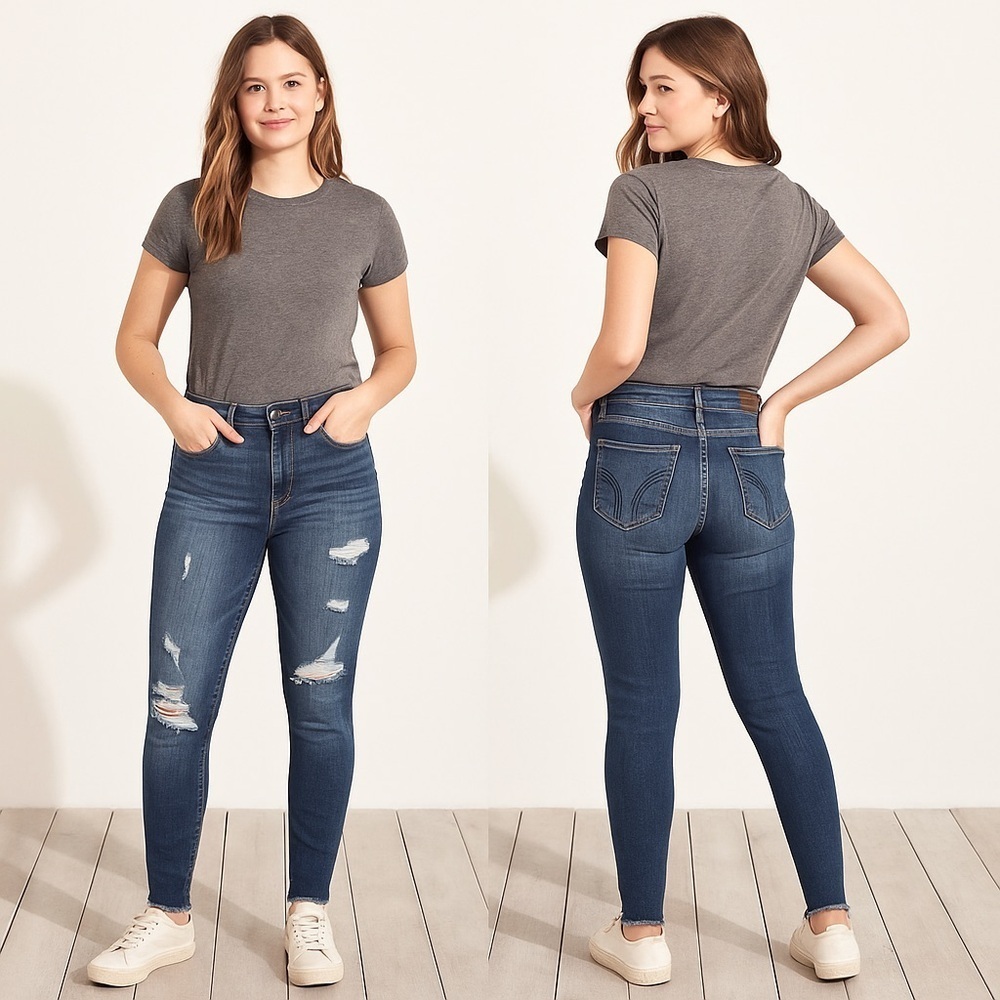 HOLLISTER🌊 Women’s High-Rise Distressed Super Skinny Jeans 👖🔥💃 Size 0 Short - Picture 7 of 16